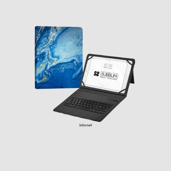 Funda con Teclado Subblim Keytab Pro Bluetooth para Tablets de 9"-11"/ Marmol Azul