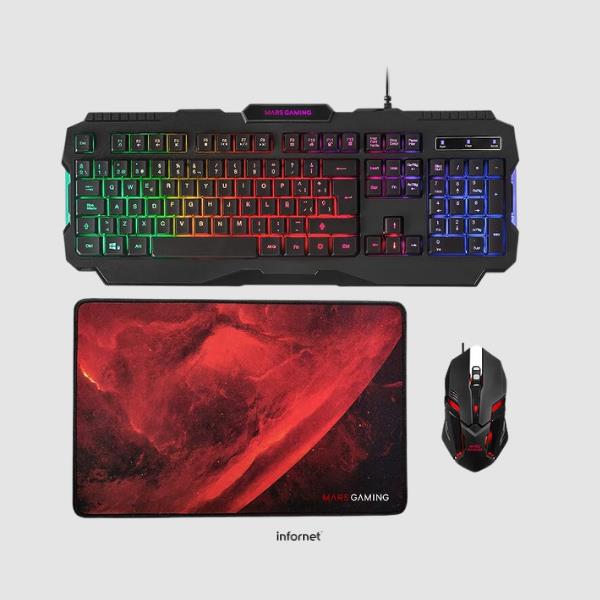 Combo Teclado + Ratón + Alfombrilla MARS GAMING RGB MCP118 