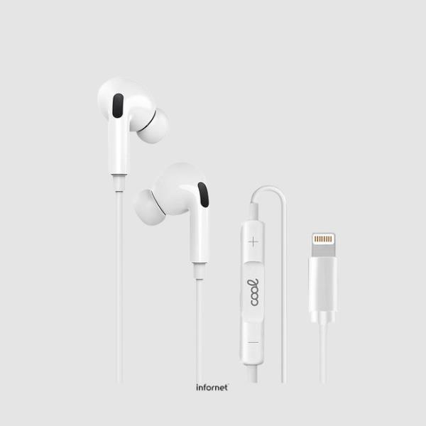 Auriculares Blancos COOL Stereo Con Micro para iPhone - Goma IN-EAR (Lightning Bluetooth)