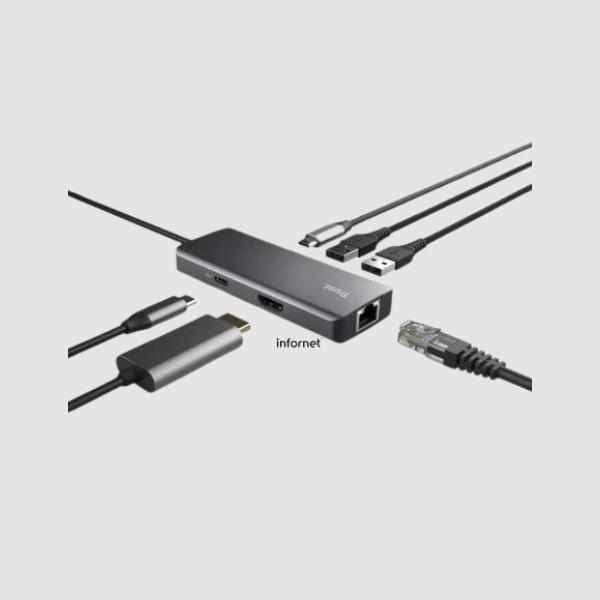 Docking USB Tipo-C Trust Dalyx/ 2xUSB/ 2xUSB Tipo-C/ 1xHDMI/ 1xRJ45/ Gris