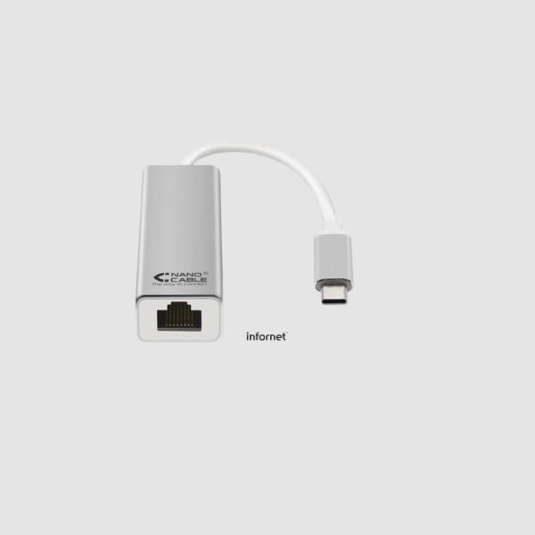 ADAPTADOR USB-C A LAN NANOCABLE 10.03.0402 - ETHERNET 10/100/1000 MBPS - 15CM
